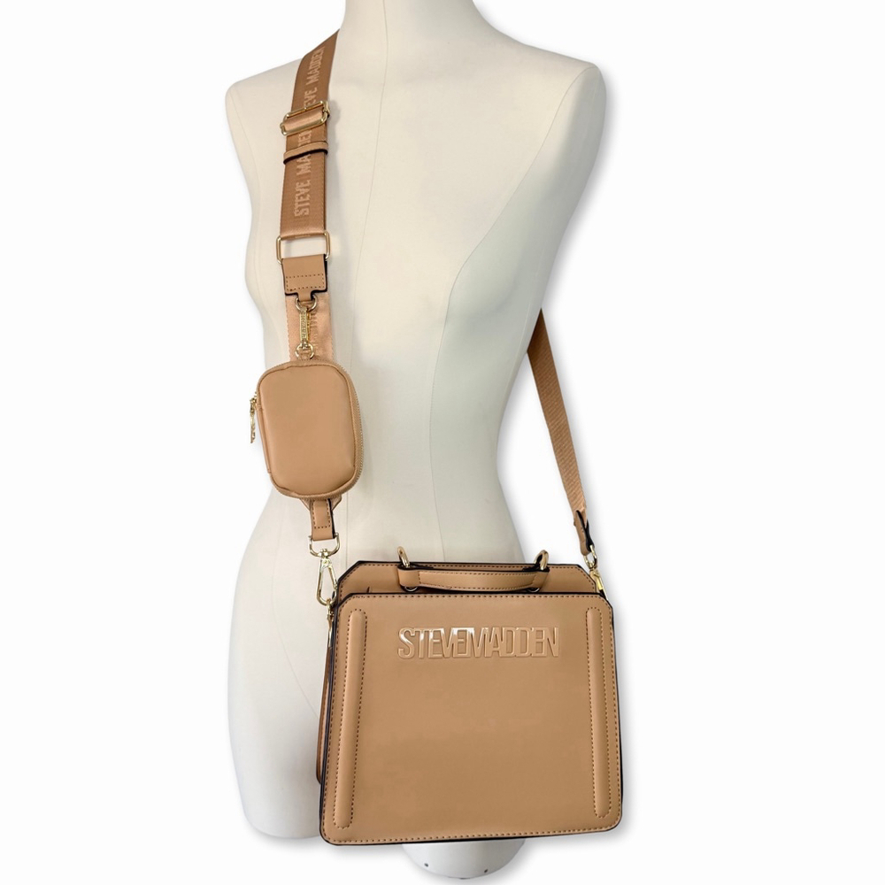 Steve Madden Bevelyn Convertible Crossbody Satchel Bag Camel Small